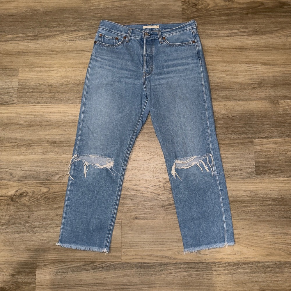 Levi's Wedgie Straight Jeans 29 Distressed‎ Knee Raw Hem Cropped W29 L26